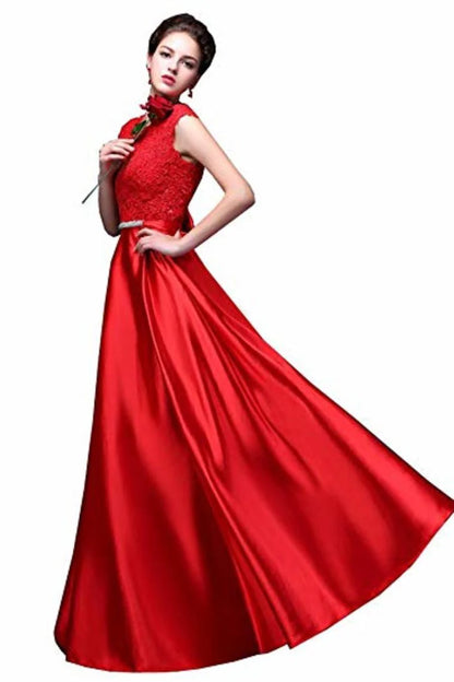 Wholesale A-Line Ball Gown Dress Elegant Applique Round Neck Lace Satin