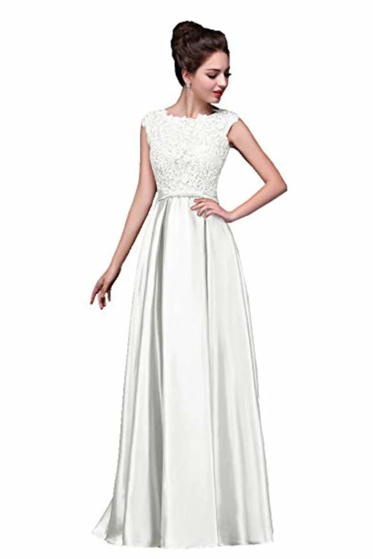 Wholesale A-Line Ball Gown Dress Elegant Applique Round Neck Lace Satin