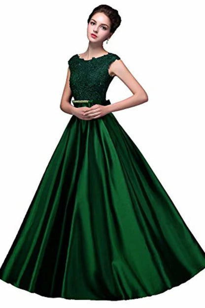 Wholesale A-Line Ball Gown Dress Elegant Applique Round Neck Lace Satin