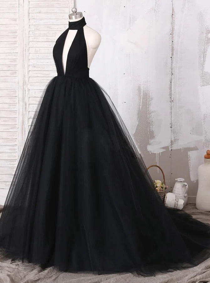 Wholesale Long Prom Dresses Elegant Ball Gown Sexy Backless Sleeveless V-Neck Tulle