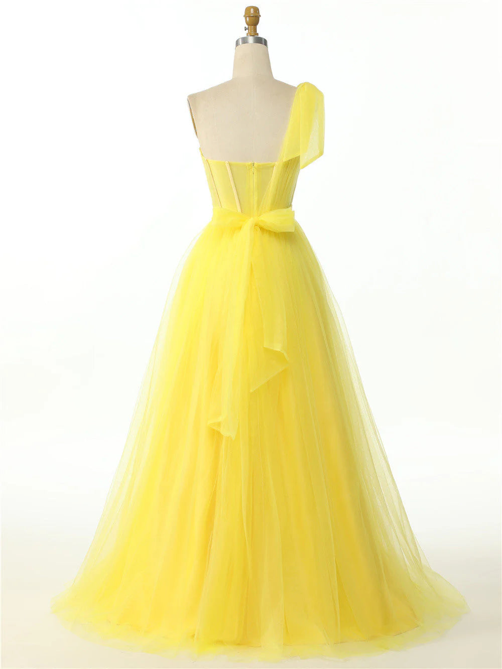 Wholesale Elegant Prom Dress One Shoulder Pleated Tulle Boned High Split