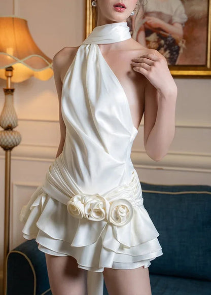 Aimishang Elegant A-Line Backless Sleeveless Homecoming Dress With Flowers Short Vacation Beach Dress Lovely Birthday Party Dress