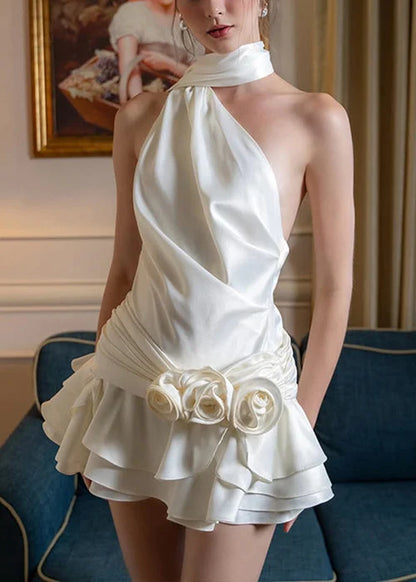 Aimishang Elegant A-Line Backless Sleeveless Homecoming Dress With Flowers Short Vacation Beach Dress Lovely Birthday Party Dress