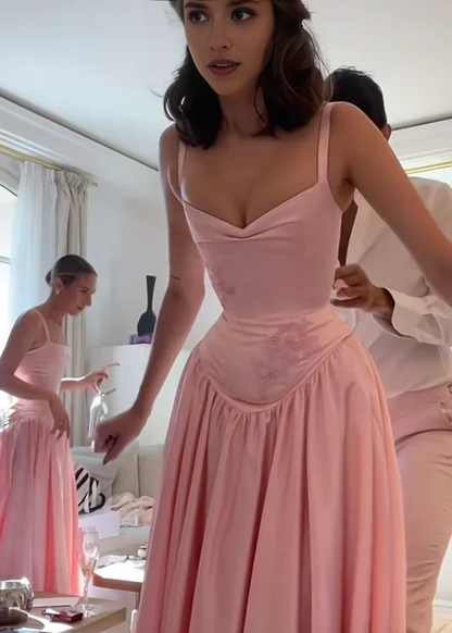 Aimishang Elegant A-line Strap Satin Long Bridesmaid Dress Lace-up Back Charming Evening Party Dress