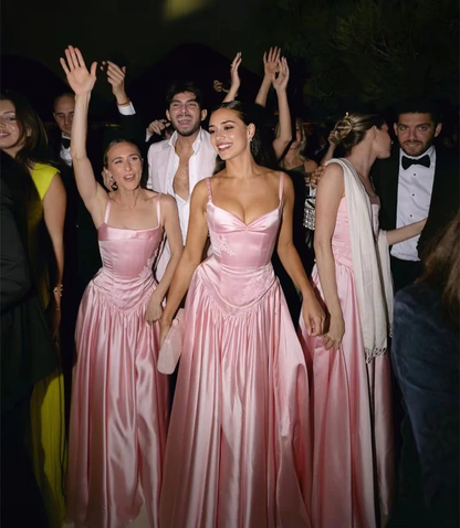 Aimishang Elegant A-line Strap Satin Long Bridesmaid Dress Lace-up Back Charming Evening Party Dress