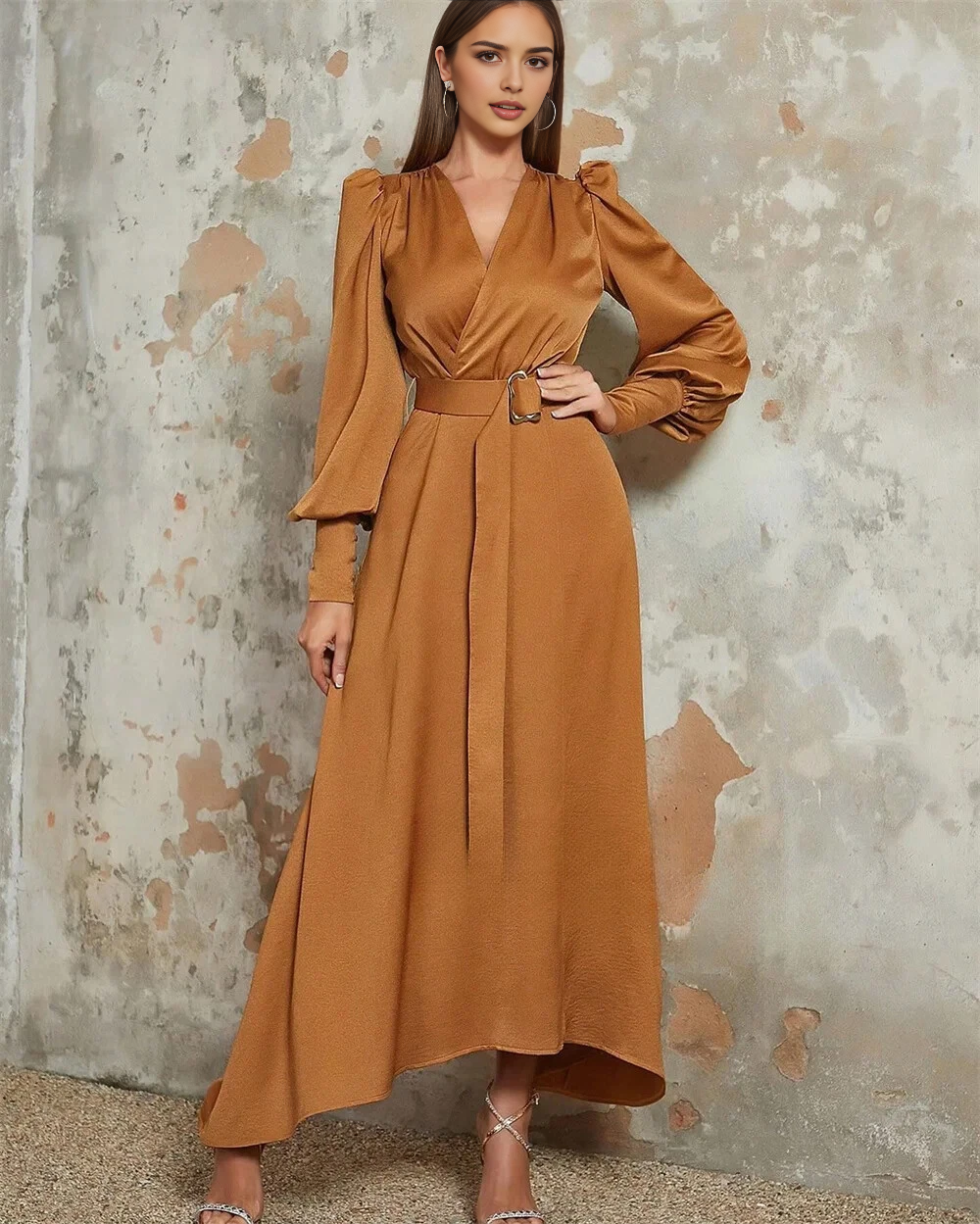 Aimishang Elegant A-line V-Neck Long Sleeves Long Prom Dress Charming Evening Party Dress