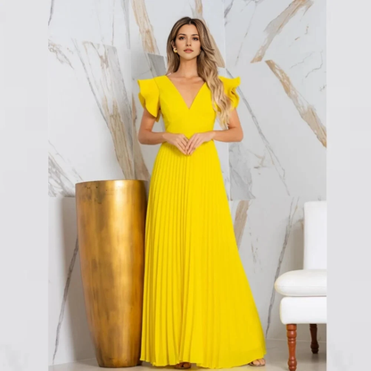 Aimishang Elegant A-line V-Neck Pleat Ruffles Long Prom Dress Charming Evening Party Dress