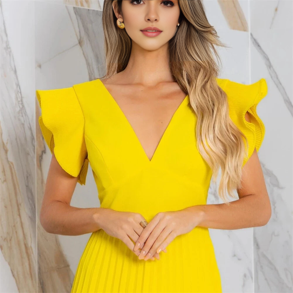 Aimishang Elegant A-line V-Neck Pleat Ruffles Long Prom Dress Charming Evening Party Dress