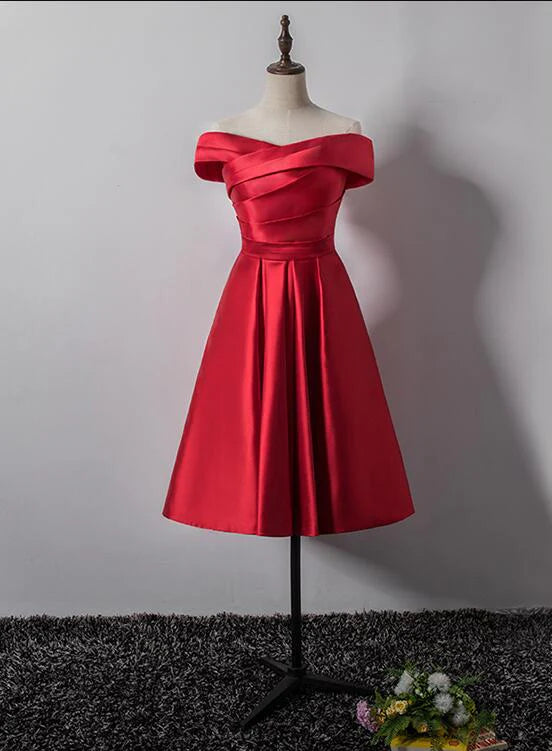 Aimishang Elegant A Line Off Shoulder Satin Homecoming Dress Short Prom Dress Sweet Graduation Dress Lovely Birthday Party Dress