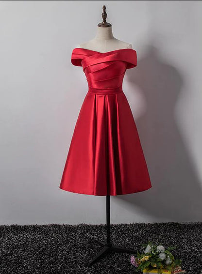 Aimishang Elegant A Line Off Shoulder Satin Homecoming Dress Short Prom Dress Sweet Graduation Dress Lovely Birthday Party Dress