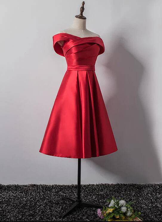Aimishang Elegant A Line Off Shoulder Satin Homecoming Dress Short Prom Dress Sweet Graduation Dress Lovely Birthday Party Dress