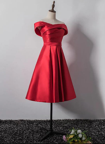 Aimishang Elegant A Line Off Shoulder Satin Homecoming Dress Short Prom Dress Sweet Graduation Dress Lovely Birthday Party Dress