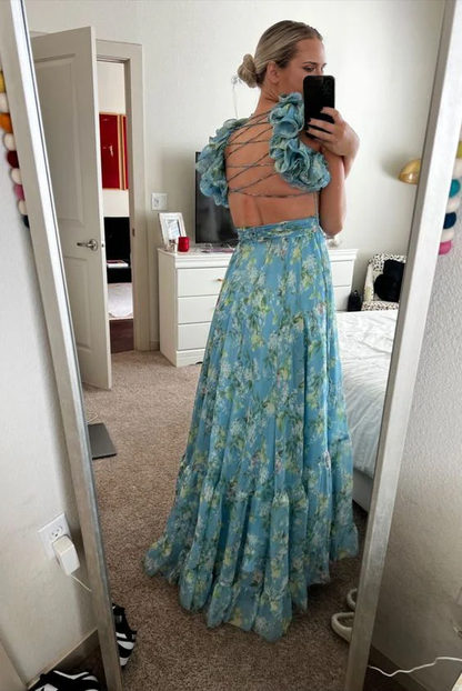 Aimishang Elegant A Line Straps Lace Up Floral Long Prom Dress Charming Evening Party Dress Women's Dresses