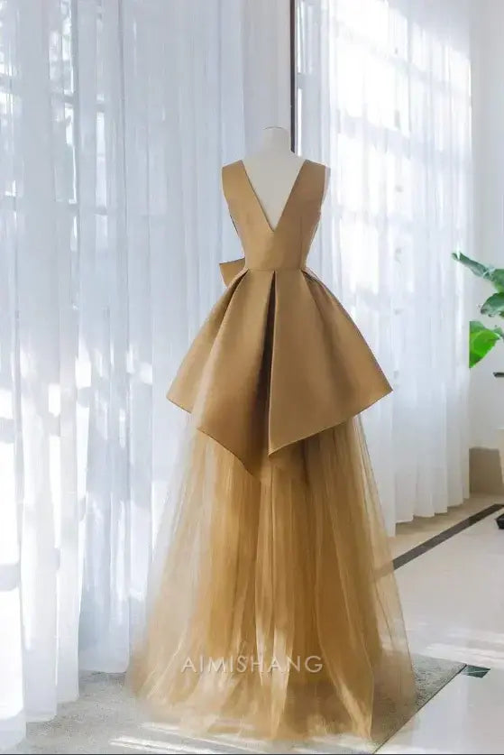 Aimishang Elegant A Line V Neck Sleeveless Formal Long Prom Dress Charming Evening Party Dress