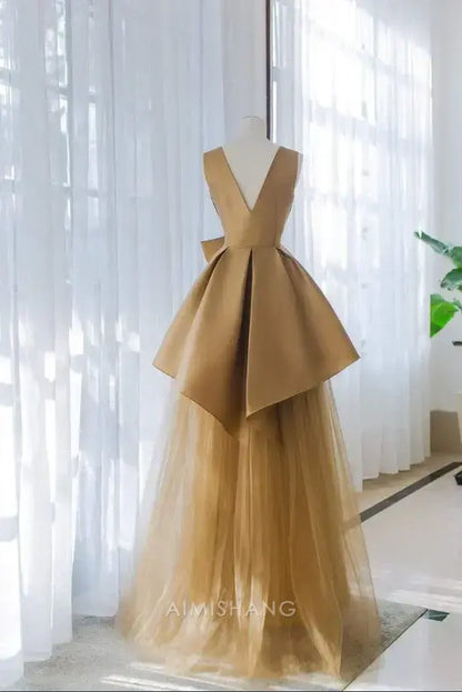 Aimishang Elegant A Line V Neck Sleeveless Formal Long Prom Dress Charming Evening Party Dress