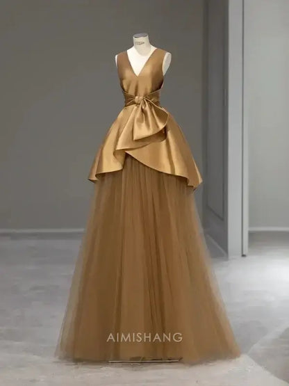 Aimishang Elegant A Line V Neck Sleeveless Formal Long Prom Dress Charming Evening Party Dress