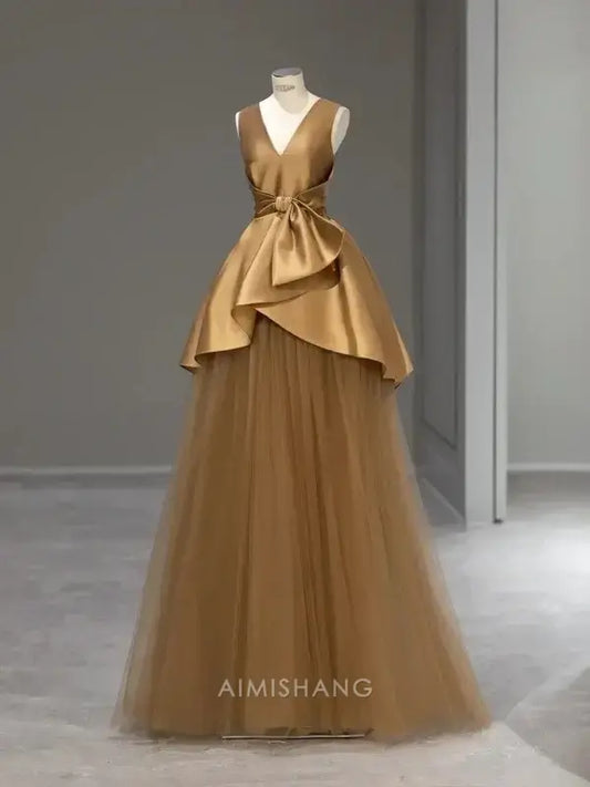 Aimishang Elegant A Line V Neck Sleeveless Formal Long Prom Dress Charming Evening Party Dress