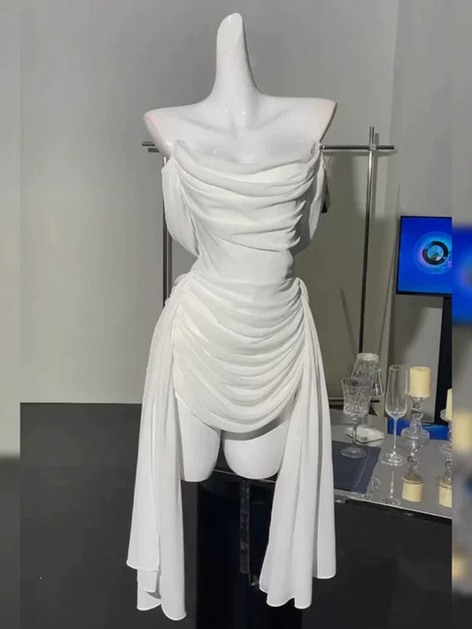 Aimishang Elegant Off The Shoulder Pleated Short Prom Dress Formal Graduation Homecoming Dress Vacation Beach Dress Simple Party Dress