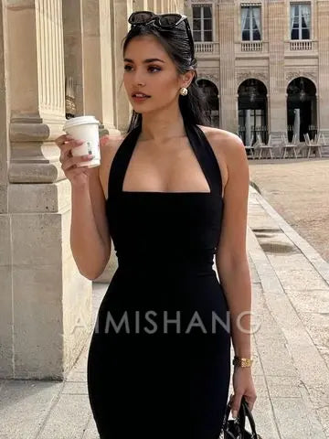 Aimishang Elegant Sheath Halter Sleeveless Prom Dress Simple Evening Party Dress Fashion Formal Dress