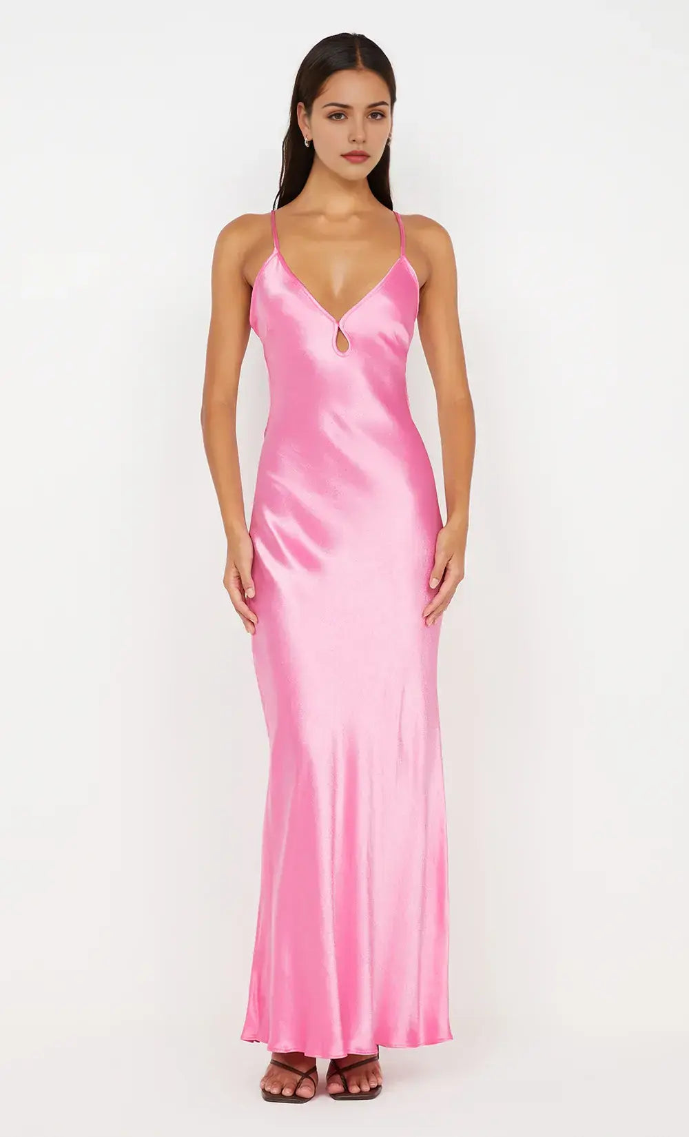 Aimishang Elegant Spaghetti Strap Sleeveless Satin Long Prom Dress Simple Evening Party Dress