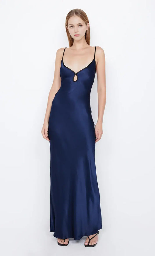 Aimishang Elegant Spaghetti Straps Sleeveless Satin Long Prom Dress Simple Evening Party Dress