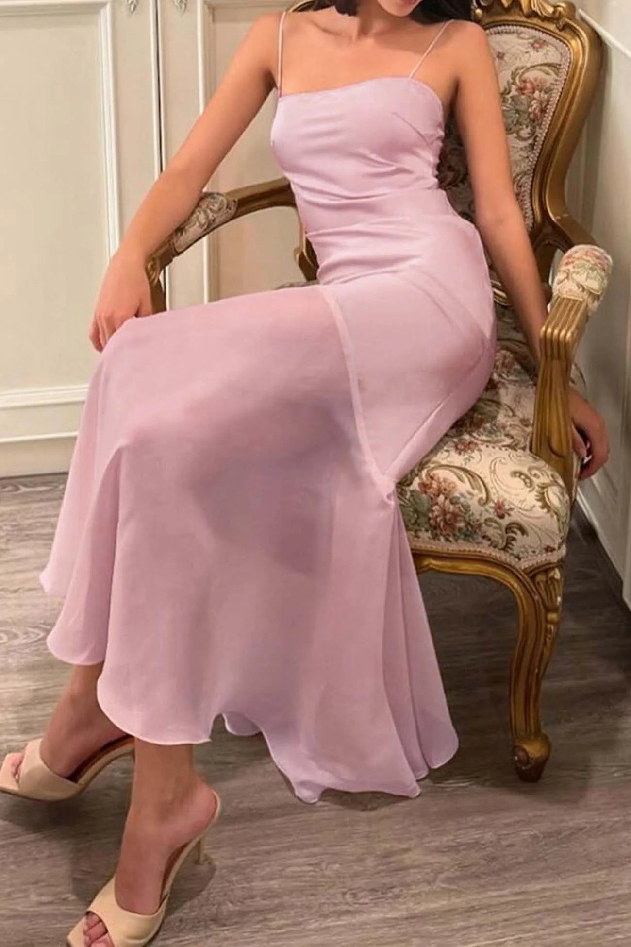 Aimishang Elegant Spaghetti Straps Long Prom Dress With Slit Simple Evening Party Dress Sweet Vacation Dress