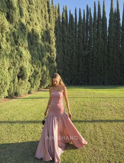 Aimishang Elegant Strapless Sleeveless Long Formal Prom Dress Chic Wedding Guest Dress Charming Party Evening Gowns