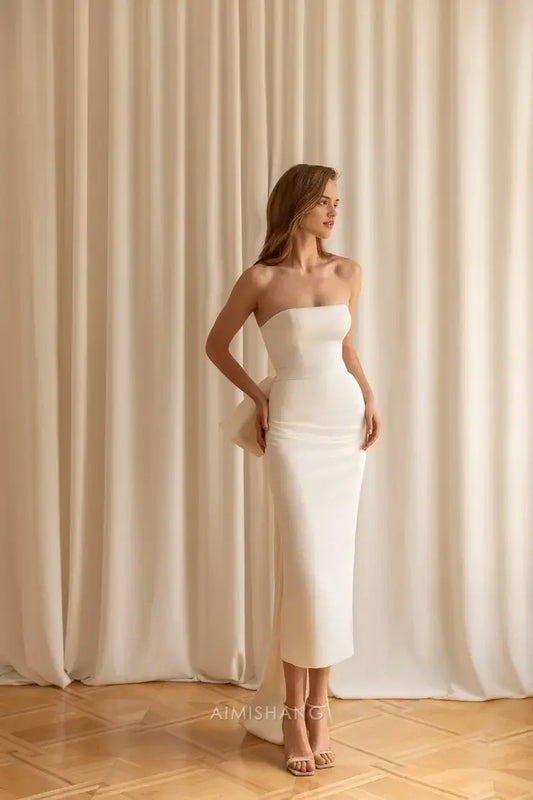 Aimishang Elegant Strapless Sleeveless Wedding Dress Lovely Party Dress Charming Bridal Gown With Bow