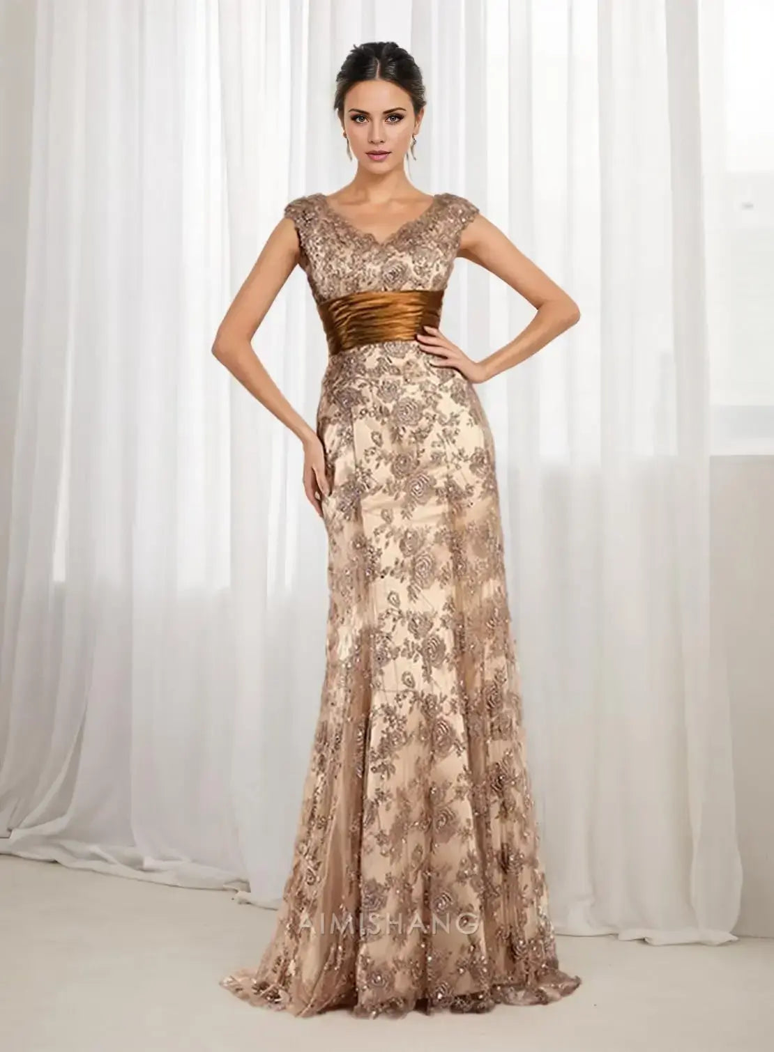 Aimishang Elegant V Neck Mother of the Bride Dress with Appliques Formal Dress Chic Wedding Guest Dress