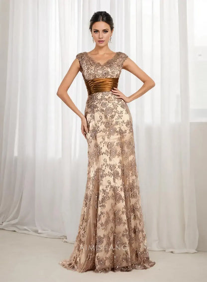 Aimishang Elegant V Neck Mother of the Bride Dress with Appliques Formal Dress Chic Wedding Guest Dress