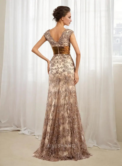 Aimishang Elegant V Neck Mother of the Bride Dress with Appliques Formal Dress Chic Wedding Guest Dress