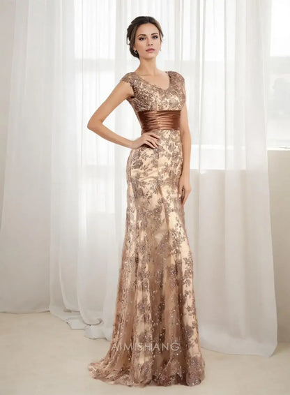 Aimishang Elegant V Neck Mother of the Bride Dress with Appliques Formal Dress Chic Wedding Guest Dress