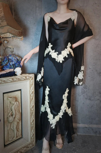 Aimishang Elegant Vintage Satin Long Prom Dress Charming Evening Party Dress Women's Dresses with Appliques