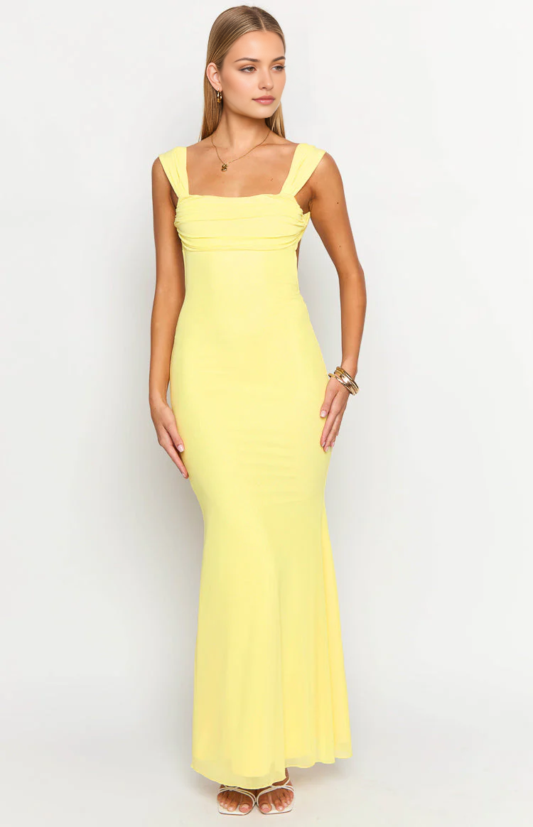 Aimishang Elegant Yellow Mermaid Straps Long Prom Dress Vacation Beach Dress Simple Evening Party Dress