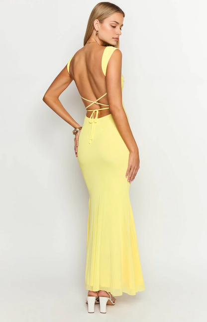 Aimishang Elegant Yellow Mermaid Straps Long Prom Dress Vacation Beach Dress Simple Evening Party Dress