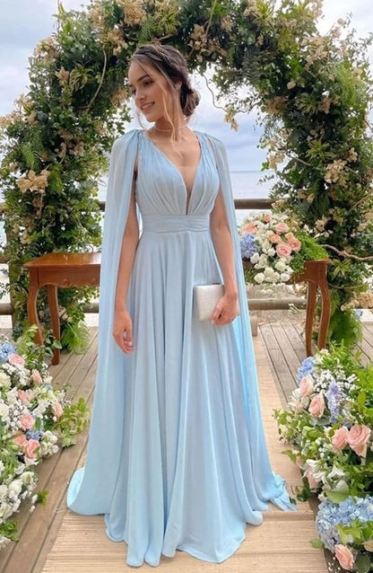 Aimishang Elegant A-Line Deep V-Neck Sleeveless Chiffon Floor-Length Wedding Guest Party Dress