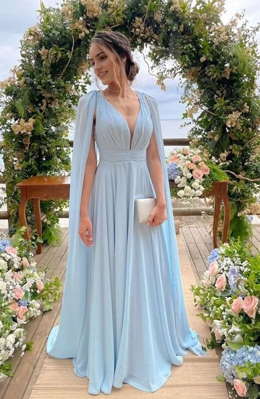 Aimishang Elegant A-Line Deep V-Neck Sleeveless Chiffon Floor-Length Wedding Guest Party Dress