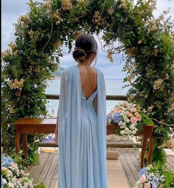 Aimishang Elegant A-Line Deep V-Neck Sleeveless Chiffon Floor-Length Wedding Guest Party Dress