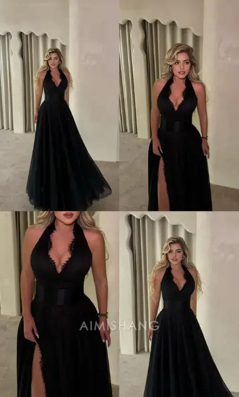 Aimishang Elegant A-Line Halter Sleeveless Long Formal Prom Dress Charming Evening Gown Sexy Party Dress