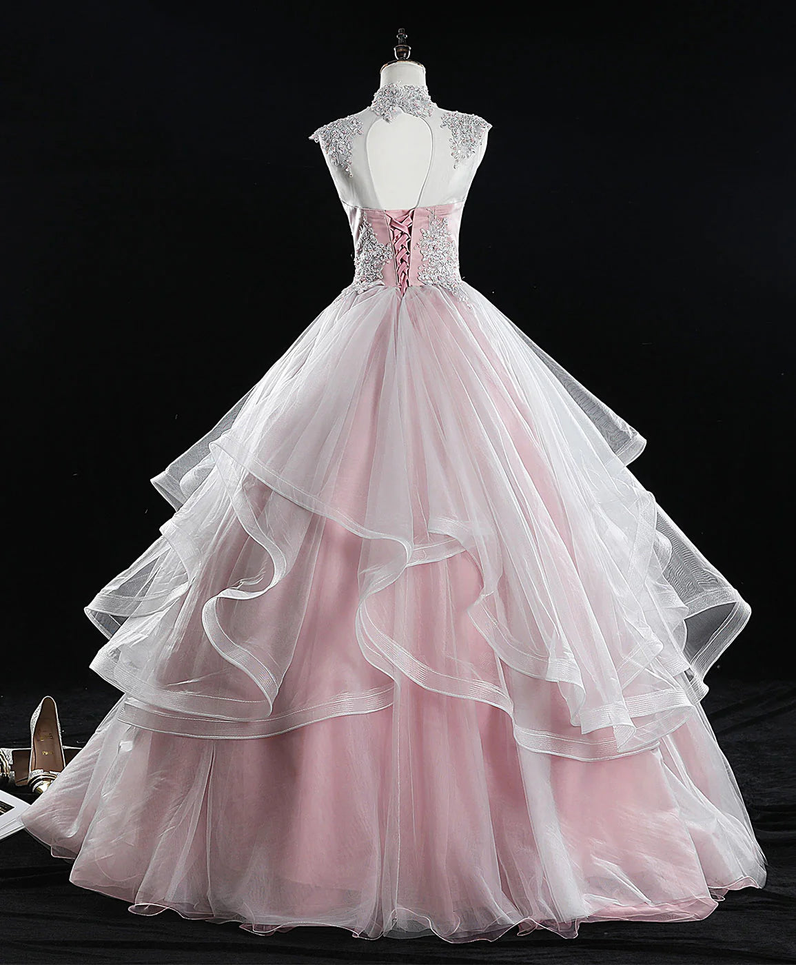Aimishang Elegant A-Line High Neck Sleeveless Birthday Party Dress 16 Dress Pretty Long Formal Prom Dress with Appliques