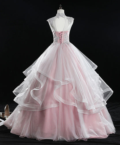 Aimishang Elegant A-Line High Neck Sleeveless Birthday Party Dress 16 Dress Pretty Long Formal Prom Dress with Appliques