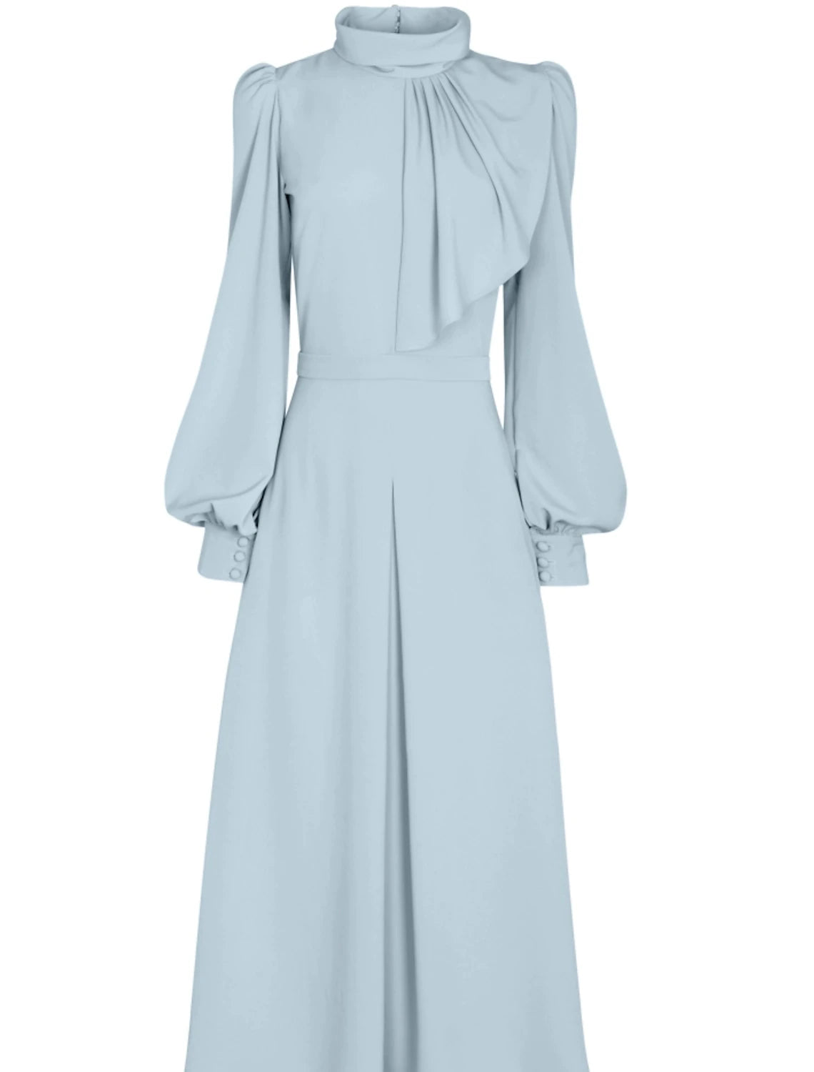 Aimishang Elegant A-Line Long Sleeves Wedding Guest Party Dress High Neck Tea Length Mother of the Bride Dress with Ruching