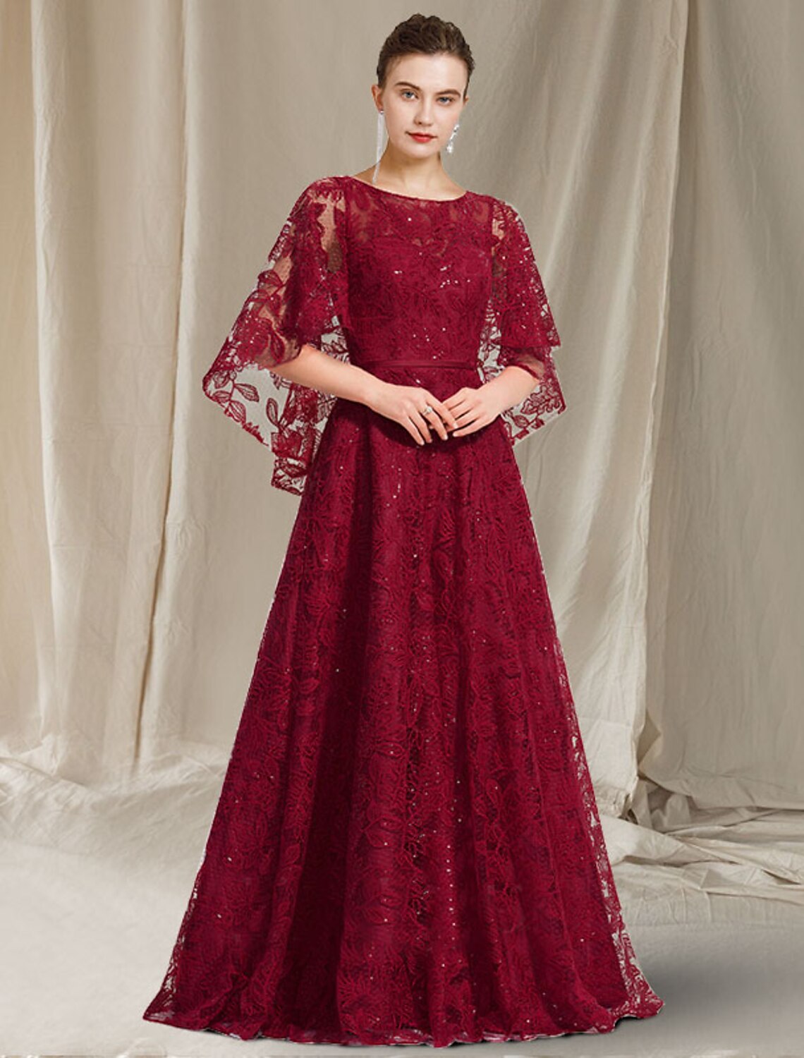 Aimishang Elegant A-Line Mother of the Bride Dress Plus Size Floor Length Lace Wedding Guest Dress
