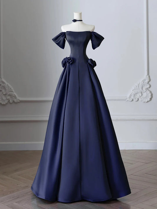 Aimishang Elegant A-Line Off Shoulder Dark Blue Long Formal Prom Dress Classy Party Evening Gown