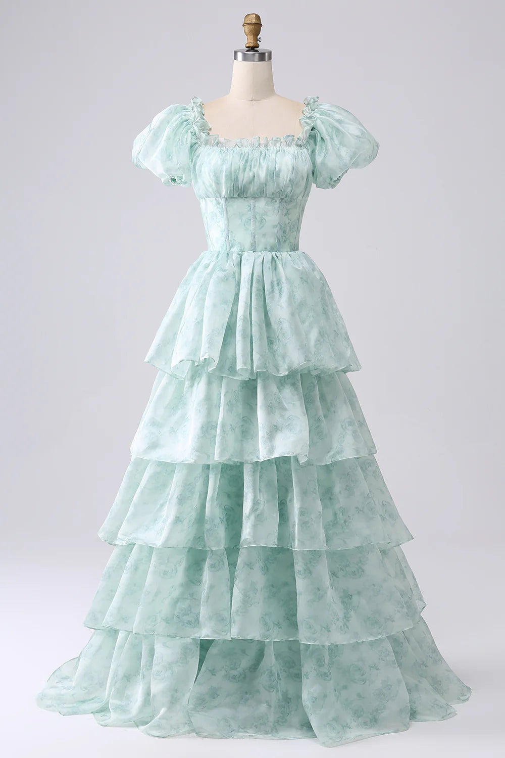 Aimishang Elegant A-Line Off The Shoulder Tiered Long Formal Prom Dress Short Sleeves Evening Party Gowns