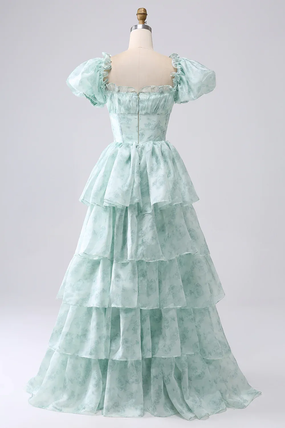 Aimishang Elegant A-Line Off The Shoulder Tiered Long Formal Prom Dress Short Sleeves Evening Party Gowns