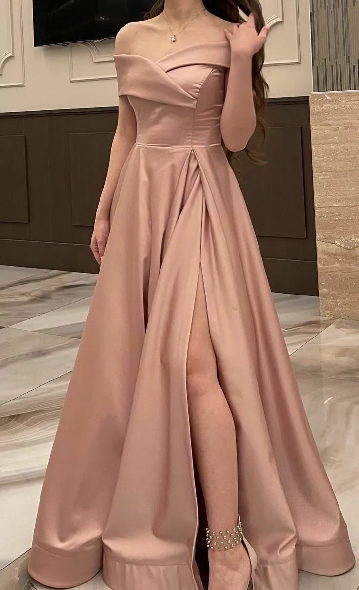 Aimishang Elegant A-Line Off the Shoulder Evening Party Dress Classy Long Formal Prom Dress With Slit