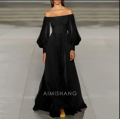 Aimishang Elegant A-Line Off the Shoulder Long Sleeves Prom Dress Simple Wedding Guest Party Dress Charming Evening Gown