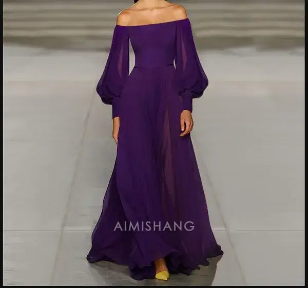 Aimishang Elegant A-Line Off the Shoulder Long Sleeves Prom Dress Simple Wedding Guest Party Dress Charming Evening Gown