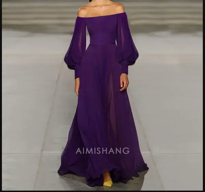 Aimishang Elegant A-Line Off the Shoulder Long Sleeves Prom Dress Simple Wedding Guest Party Dress Charming Evening Gown